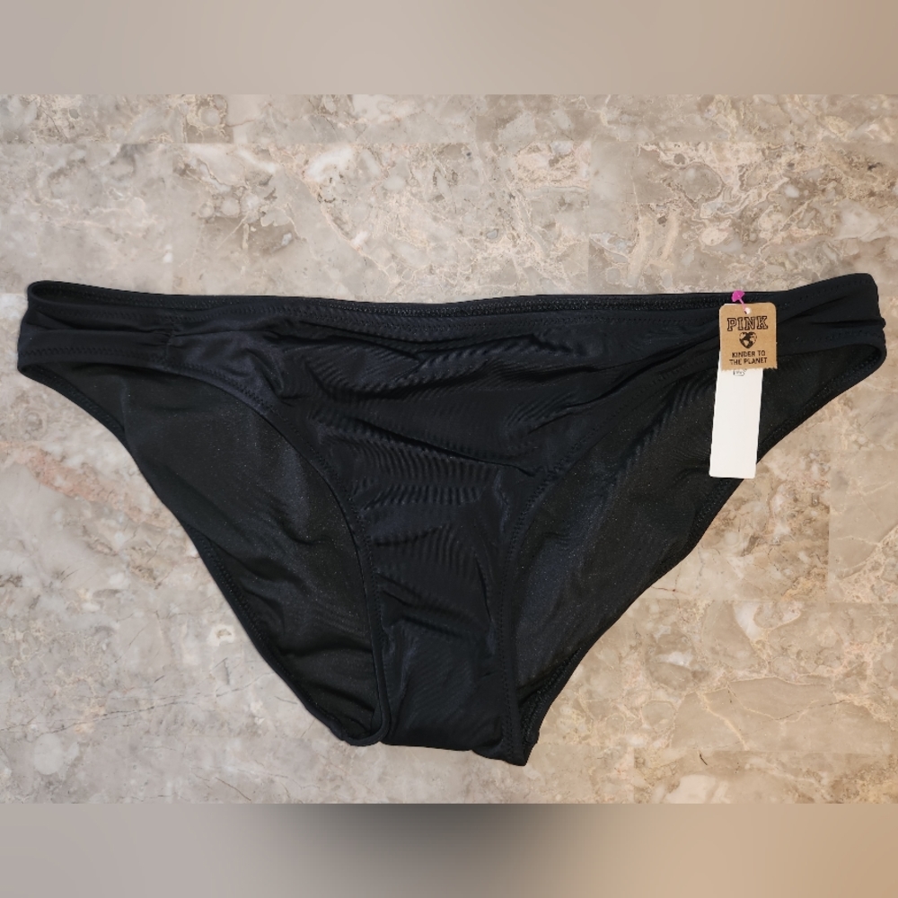 XL XXL PINK Swim Ruched Front Bikini Bottom Black Tropical Island Getaway